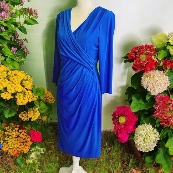Lauren Ralph Lauren ‘Wrap-Front Jersey Knit Dress’ in “Royal Blue” Size 10 - Picture 6 of 16